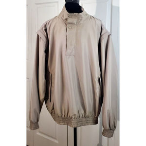TRES BIEN Golf Jacket Lined Pullover 1/4Zip Tan Windbreaker Removable Sleeves XL